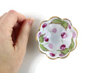 Vintage White Porcelain & Purple Flower Footed Salt Cellar or Ring Dish