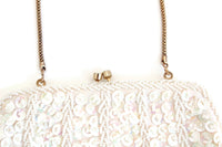 Vintage Gold & White Beaded & Sequin Evening Bag Purse