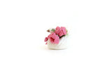 Vintage 1:12 Miniature Dollhouse Pink Flower Arrangement in White Metal Swan Planter