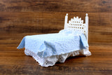 Vintage 1:12 Miniature Dollhouse White Wicker Bed with Blue Bedding