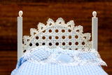 Vintage 1:12 Miniature Dollhouse White Wicker Bed with Blue Bedding