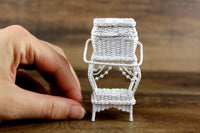 Artisan-Made Vintage 1:12 Miniature Dollhouse White Wicker Sewing Box, Signed KBM