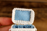Artisan-Made Vintage 1:12 Miniature Dollhouse White Wicker Sewing Box, Signed KBM
