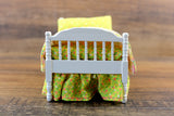 Vintage 1:12 Miniature Dollhouse White Bed with Yellow Floral Bedding