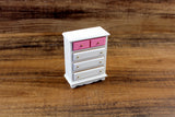 Vintage 1:12 Miniature Dollhouse White & Pink Dresser