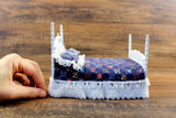 Vintage 1:12 Miniature Dollhouse White Bed with Blue Floral Bedding