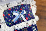 Vintage 1:12 Miniature Dollhouse White Bed with Blue Floral Bedding