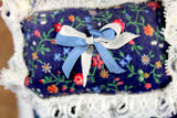 Vintage 1:12 Miniature Dollhouse White Bed with Blue Floral Bedding