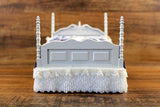Vintage 1:12 Miniature Dollhouse White Bed with Blue Floral Bedding