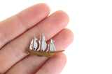 Vintage 1:12 Miniature Dollhouse Brown & White Metal Ship Figurine