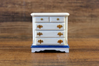Vintage 1:12 Miniature Dollhouse White & Blue Floral Painted Dresser or Nightstand