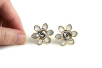 Vintage Gold & White Enamel Flower Screw Back Earrings