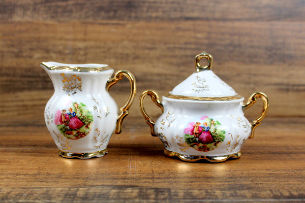 Vintage Pink & White Fragonard Porcelain Cream & Sugar Set