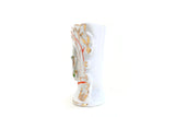 Vintage White & Gold Floral Print Vase with Red Trim