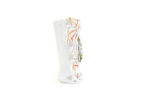 Vintage White & Gold Floral Print Vase with Red Trim