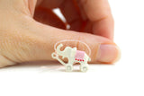 Vintage 1:12 Miniature Dollhouse Metal White & Pink Elephant Pull Toy