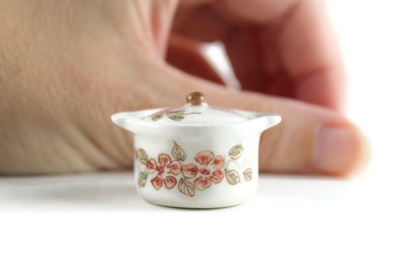 Vintage 1:12 Miniature Dollhouse White & Pink Floral Porcelain Stockpot
