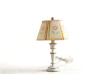 Vintage 1:12 Miniature Dollhouse White & Pink Floral 12V Wired Table Lamp (Untested)