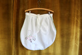 Vintage White Half Apron with Embroidered Floral Designs & Greenery