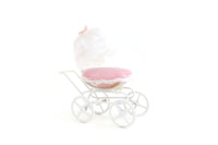 Vintage 1:12 Miniature Dollhouse White & Pink Stroller or Carriage