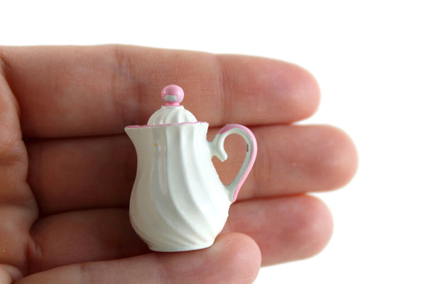 Vintage 1:12 Miniature Dollhouse White & Pink Teapot