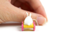 Vintage 1:12 Miniature Dollhouse White Pink & Yellow Rabbit Pull Toy