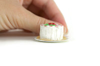 Vintage 1:12 Miniature Dollhouse White & Red Frosted Cake with Flower