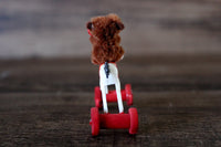 Vintage 1:12 Miniature Dollhouse Wooden Toy Horse on Wheels with Teddy Bear