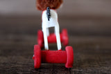 Vintage 1:12 Miniature Dollhouse Wooden Toy Horse on Wheels with Teddy Bear