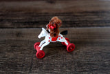 Vintage 1:12 Miniature Dollhouse Wooden Toy Horse on Wheels with Teddy Bear