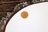 Vintage Miniature Dollhouse Oval Beige & Taupe Printed Area Rug with Lace Trim