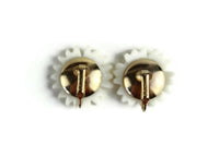 Vintage White & Yellow Celluloid Daisy Flower Clip-On Earrings