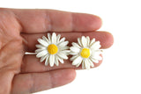 Vintage White & Yellow Celluloid Daisy Flower Clip-On Earrings
