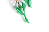 Vintage White Yellow & Green Enamel Daisy Flower Stem Brooch