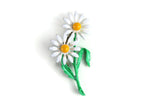 Vintage White Yellow & Green Enamel Daisy Flower Stem Brooch