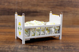 Vintage 1:12 Miniature Dollhouse White & Yellow Baby Crib
