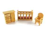 Vintage 1:12 Miniature Dollhouse 3 Piece Baby Furniture Set with Crib, Armoire & High Chair