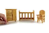 Vintage 1:12 Miniature Dollhouse 3 Piece Baby Furniture Set with Crib, Armoire & High Chair