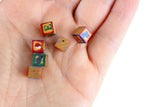 Vintage 1:12 Miniature Dollhouse Set of 6 Wooden Alphabet Blocks