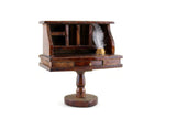 Vintage 1:12 Wooden Dollhouse Writing Desk with Inkwell & Feather Quill