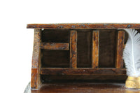 Vintage 1:12 Wooden Dollhouse Writing Desk with Inkwell & Feather Quill