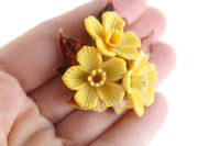Vintage Yellow Celluloid Flower Bouquet Brooch