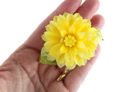 Large Vintage Yellow Chrysanthemum Celluloid Flower Brooch