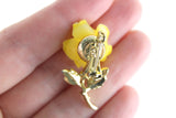 Small Vintage Yellow Rose Celluloid Flower Brooch