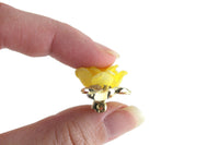 Small Vintage Yellow Rose Celluloid Flower Brooch