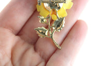 Vintage Yellow Rose Celluloid Flower Brooch