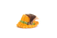 Vintage 1:12 Miniature Dollhouse Yellow Straw Fedora Vagabond Hat with Feathers