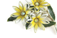 Vintage Large Yellow Enamel Daisy Flower Bouquet Brooch