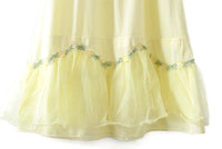 Vintage Pale Yellow Lace Half Slip Lingerie with Ruffled & Embroidered Floral Hem