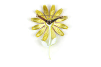 Vintage Large Yellow & Orange Enamel Daisy Flower Brooch with Googly Eyes